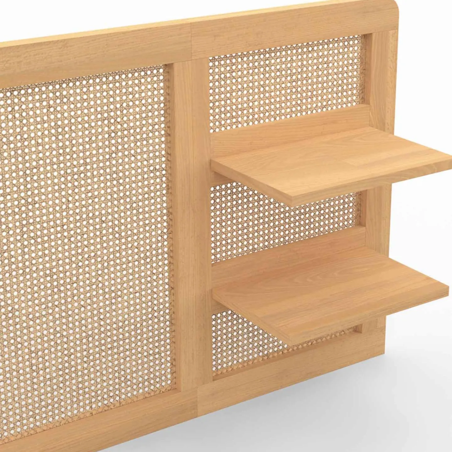 Tête de lit suspendue 240 cm cannage et bois avec étagères*IDMarket Clearance