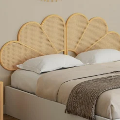 Tête de lit suspendue effet rotin et cannage 160 cm en forme de fleur*IDMarket New