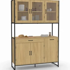 Vaisselier industriel 6 portes buffet de cuisine vitré 120 cm*IDMarket Discount
