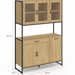 Vaisselier industriel 6 portes buffet de cuisine vitré 120 cm*IDMarket Discount