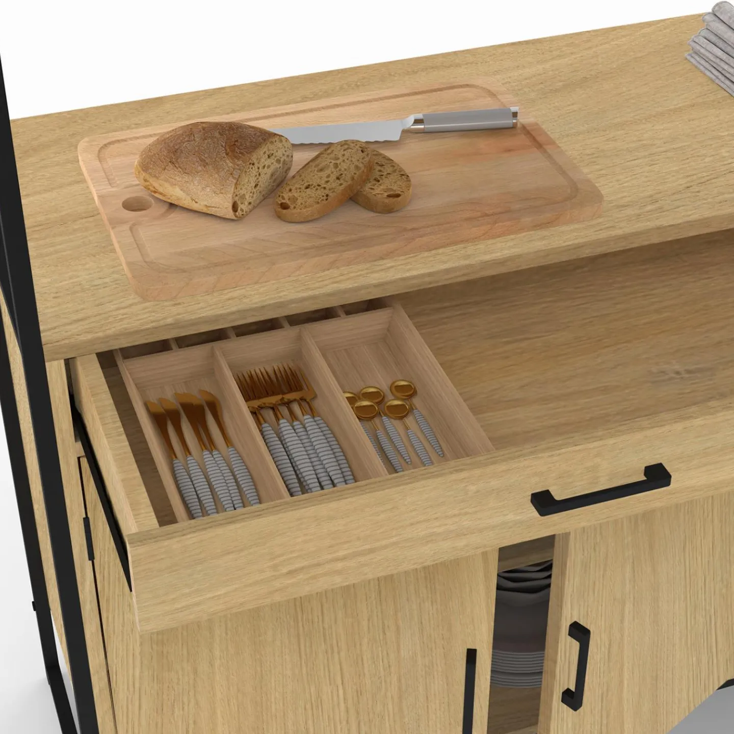 Vaisselier industriel 6 portes buffet de cuisine vitré 120 cm*IDMarket Discount