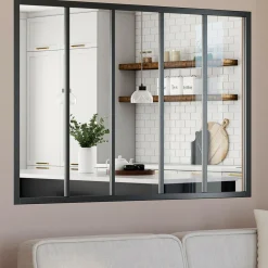 Verrière 5 vitrages L. 150 x H.108 cm en métal noir et verre trempé*IDMarket Sale