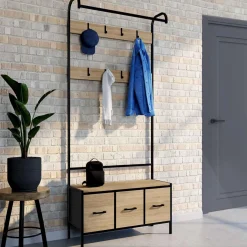 Vestiaire d'entrée avec banc et 3 tiroirs en tissu style industriel*IDMarket Sale