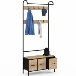 Vestiaire d'entrée avec banc et 3 tiroirs en tissu style industriel*IDMarket Sale