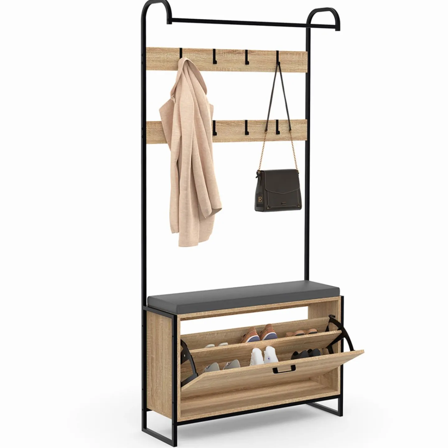 Vestiaire d'entrée avec banc et meuble à chaussures style industriel*IDMarket Outlet