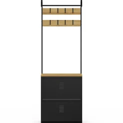 Vestiaire d'entrée avec meuble chaussures 2 portes en métal noir*IDMarket New