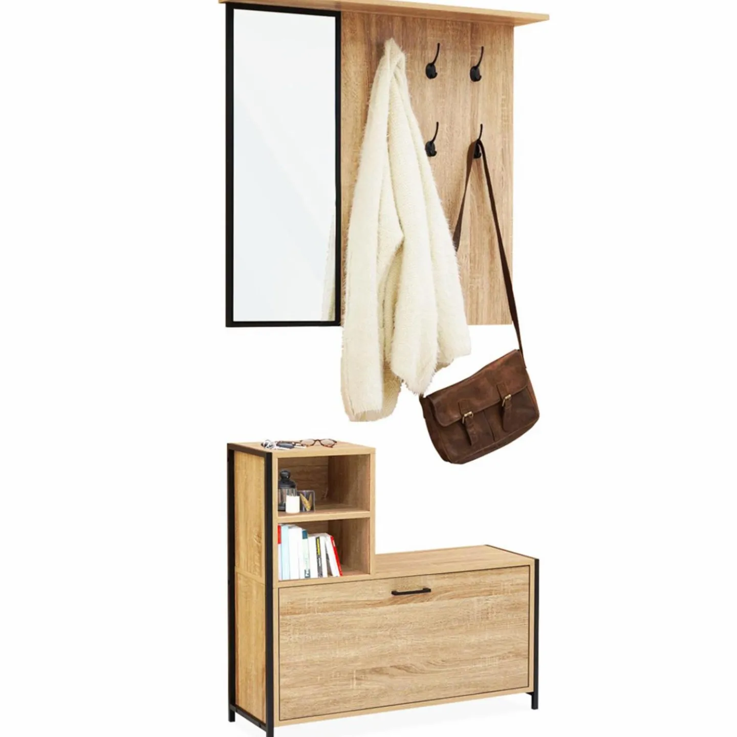 Vestiaire d’entrée avec miroir et range-chaussures style industriel*IDMarket