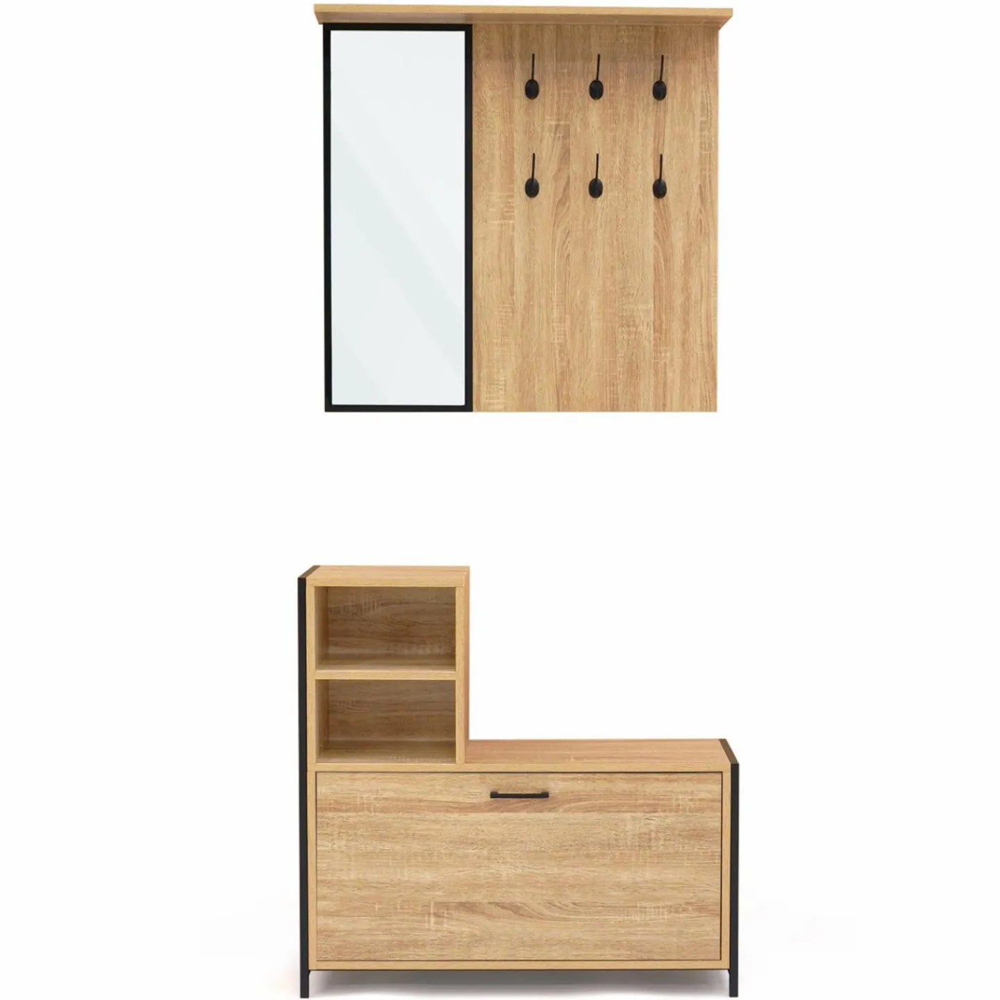 Vestiaire d’entrée avec miroir et range-chaussures style industriel*IDMarket