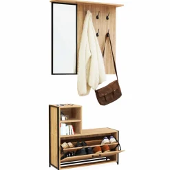 Vestiaire d’entrée avec miroir et range-chaussures style industriel*IDMarket