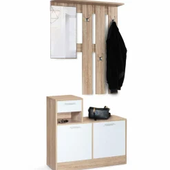 Vestiaire d’entrée avec miroir, porte-manteaux et range-chaussures en lot*IDMarket Outlet