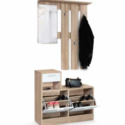 Vestiaire d’entrée avec miroir, porte-manteaux et range-chaussures en lot*IDMarket Outlet