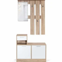 Vestiaire d’entrée avec miroir, porte-manteaux et range-chaussures en lot*IDMarket Outlet