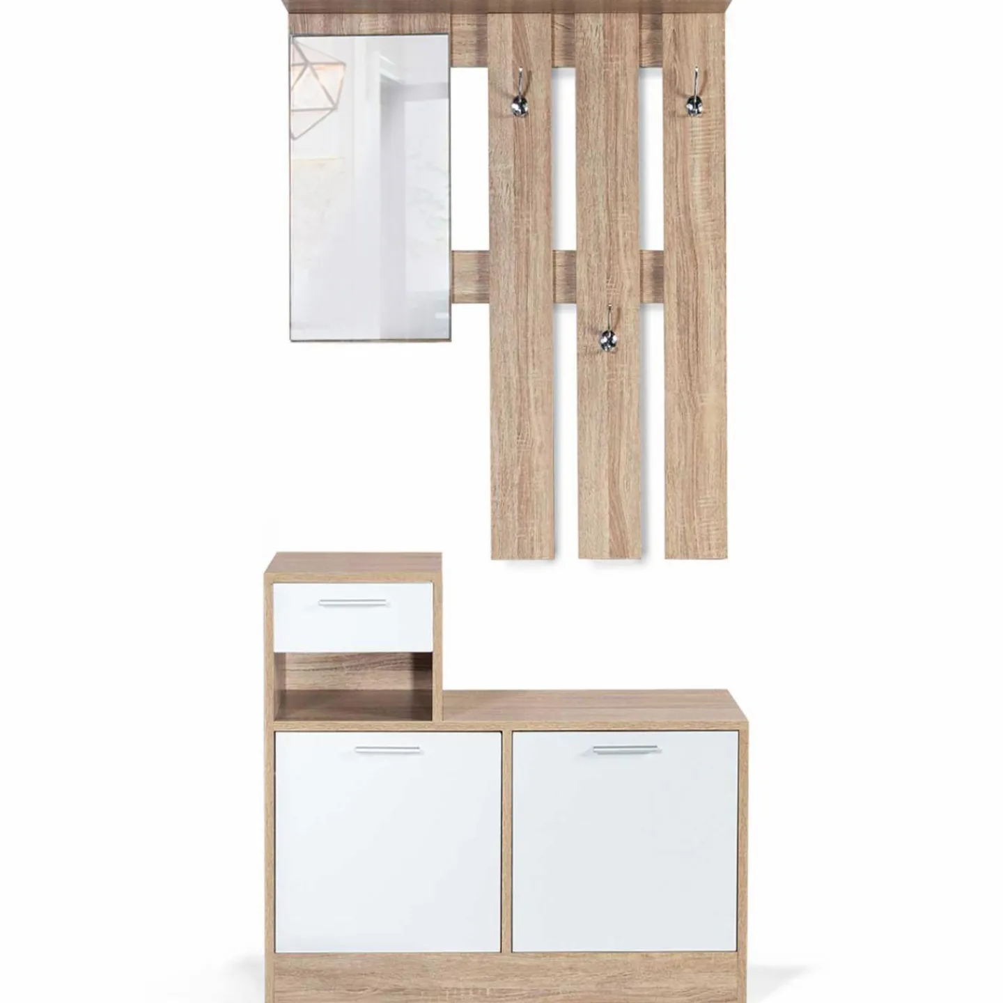 Vestiaire d’entrée avec miroir, porte-manteaux et range-chaussures en lot*IDMarket Outlet