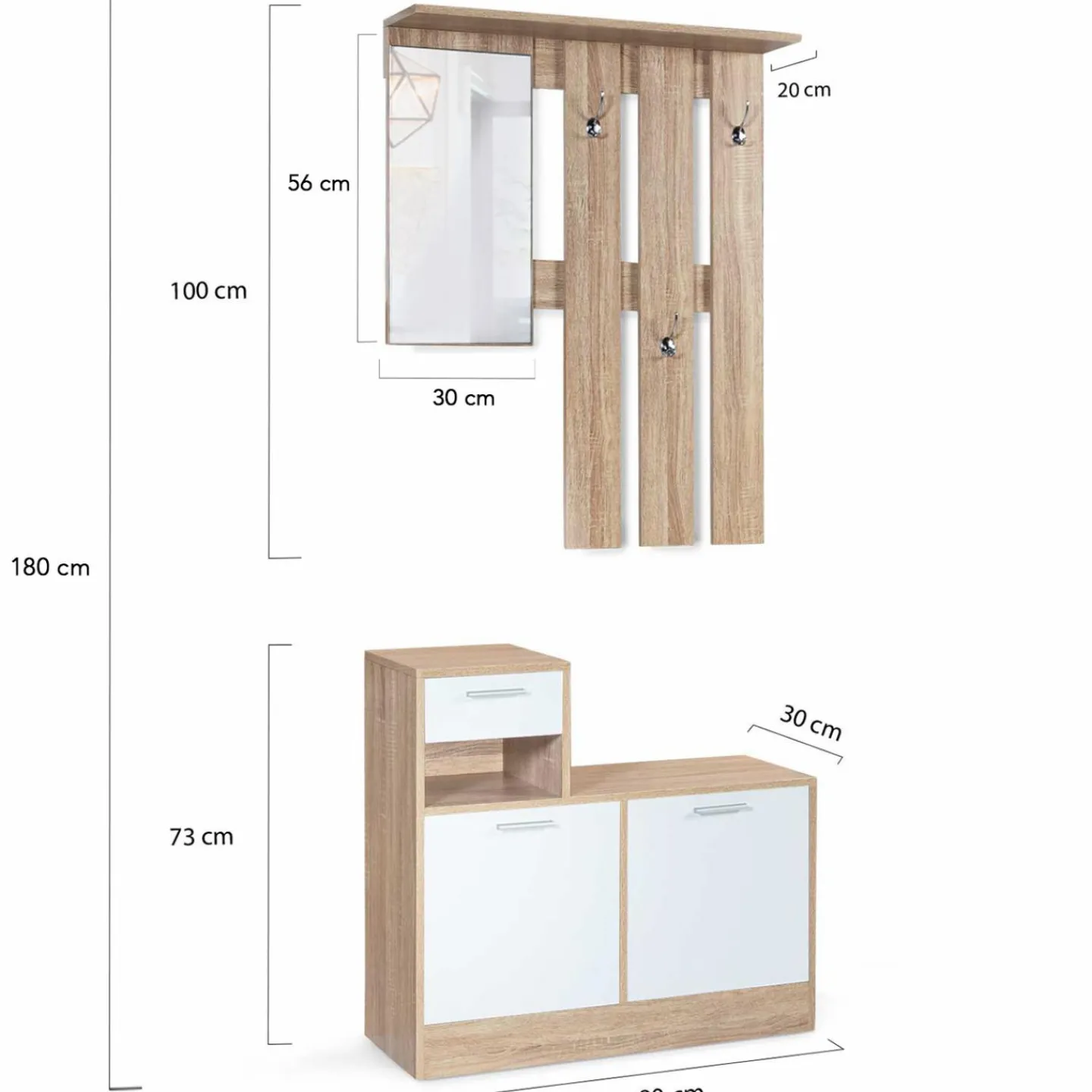 Vestiaire d’entrée avec miroir, porte-manteaux et range-chaussures en lot*IDMarket Outlet