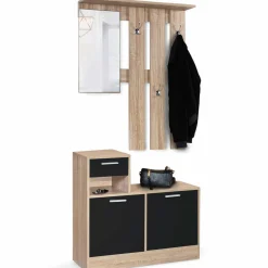 Vestiaire d'entrée avec miroir, porte-manteaux et range-chaussures*IDMarket Hot