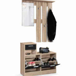 Vestiaire d'entrée avec miroir, porte-manteaux et range-chaussures*IDMarket Hot