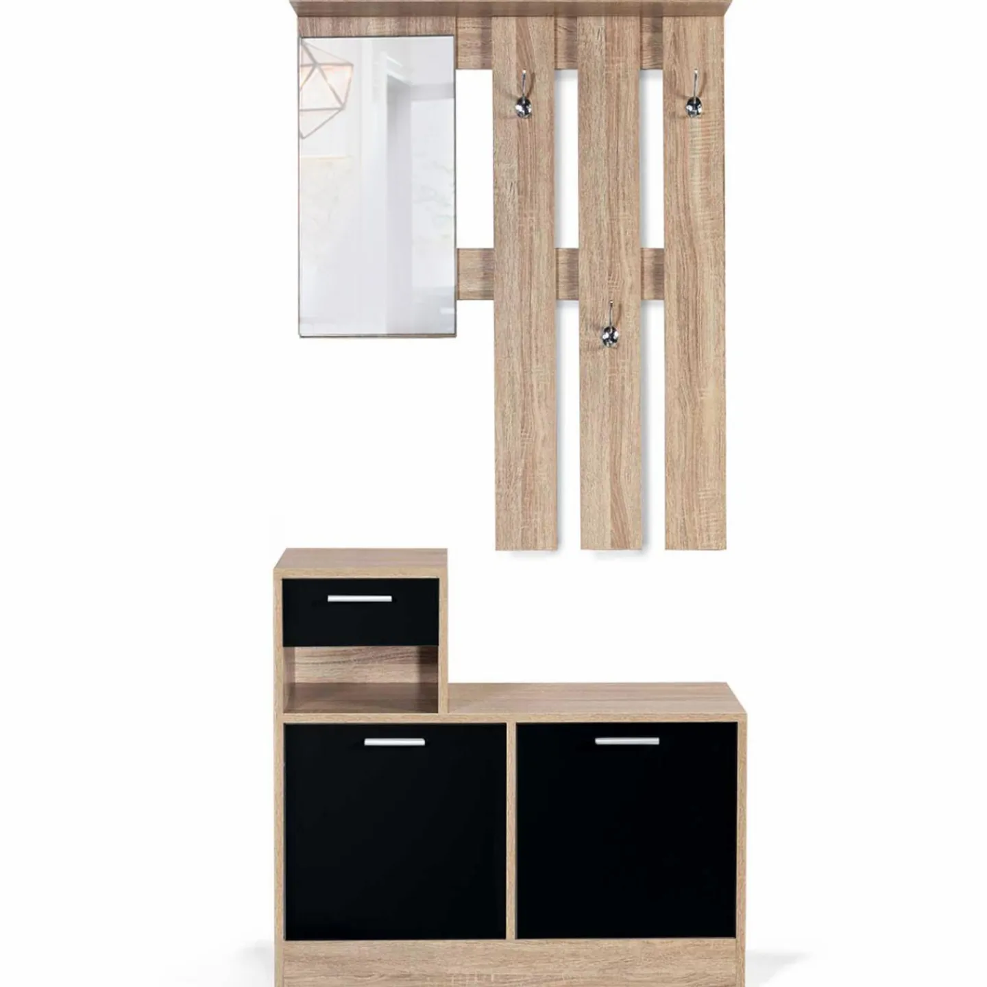 Vestiaire d'entrée avec miroir, porte-manteaux et range-chaussures*IDMarket Hot