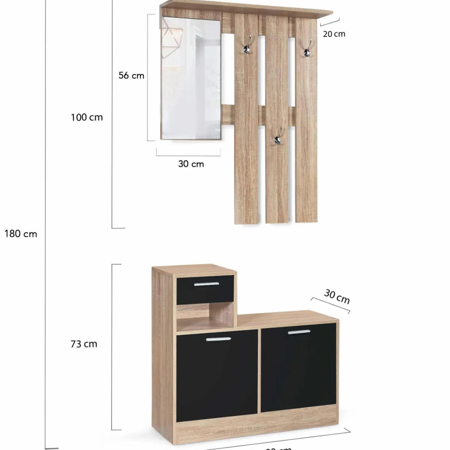 Vestiaire d'entrée avec miroir, porte-manteaux et range-chaussures*IDMarket Hot