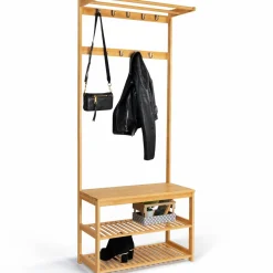 Vestiaire d’entrée en bambou avec portant à vêtements et chaussures*IDMarket Best
