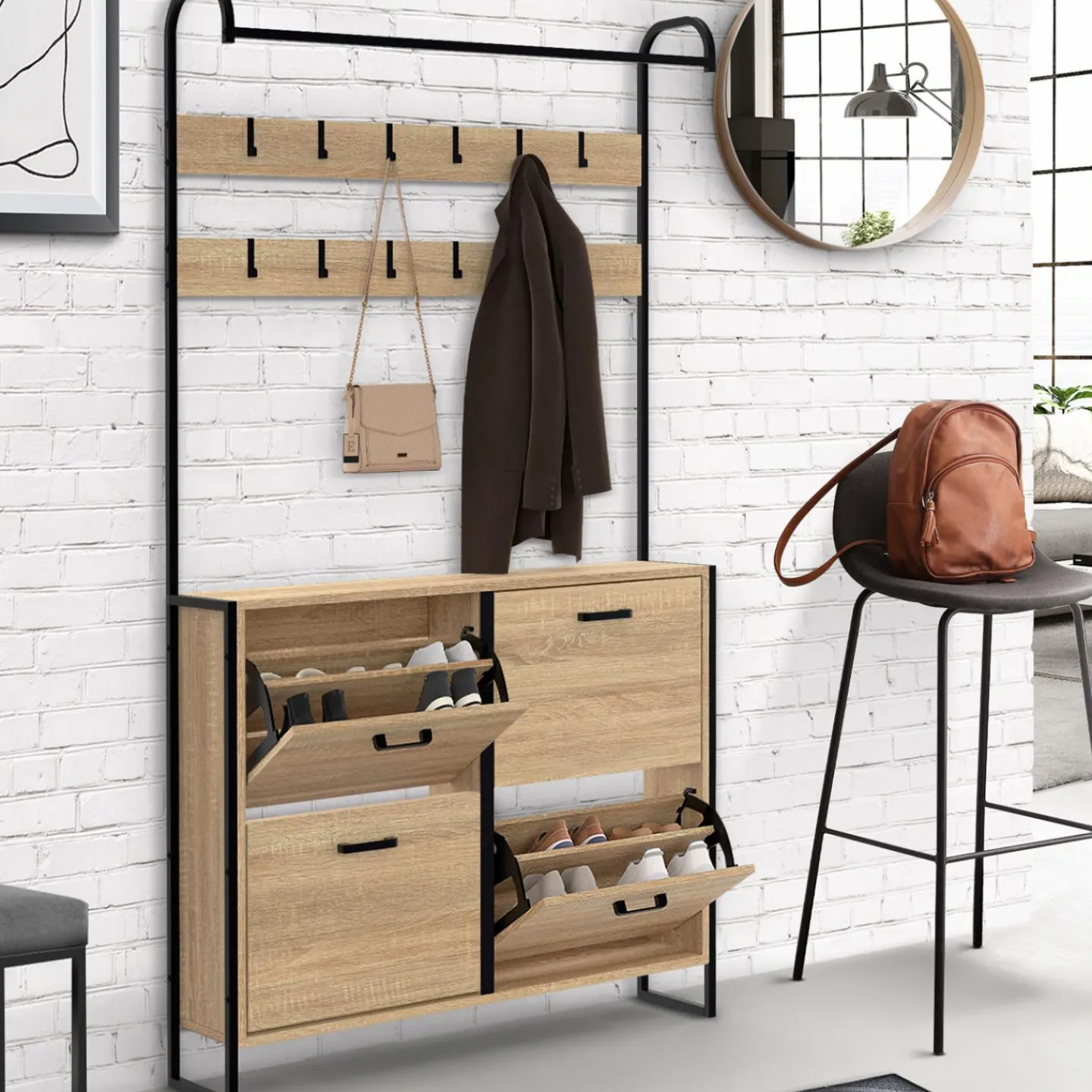 Vestiaire d'entrée industriel meuble chaussures 4 portes*IDMarket Sale