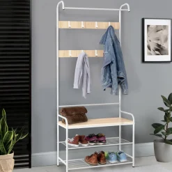 Vestiaire d'entrée industriel bois et métal blanc*IDMarket Discount