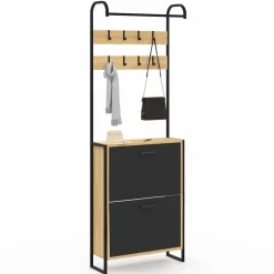 Vestiaire d'entrée meuble chaussures 2 portes bois et noir*IDMarket Online