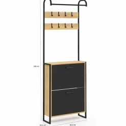 Vestiaire d'entrée meuble chaussures 2 portes bois et noir*IDMarket Online