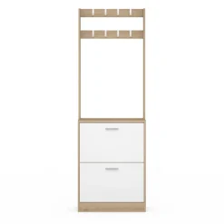 Vestiaire d'entrée meuble chaussures 2 portes effet bois et blanc*IDMarket Outlet