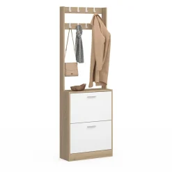 Vestiaire d'entrée meuble chaussures 2 portes effet bois et blanc*IDMarket Outlet