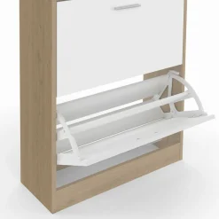 Vestiaire d'entrée meuble chaussures 2 portes effet bois et blanc*IDMarket Outlet