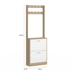 Vestiaire d'entrée meuble chaussures 2 portes effet bois et blanc*IDMarket Outlet