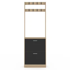 Vestiaire d'entrée meuble chaussures 2 portes effet bois et noir*IDMarket Sale
