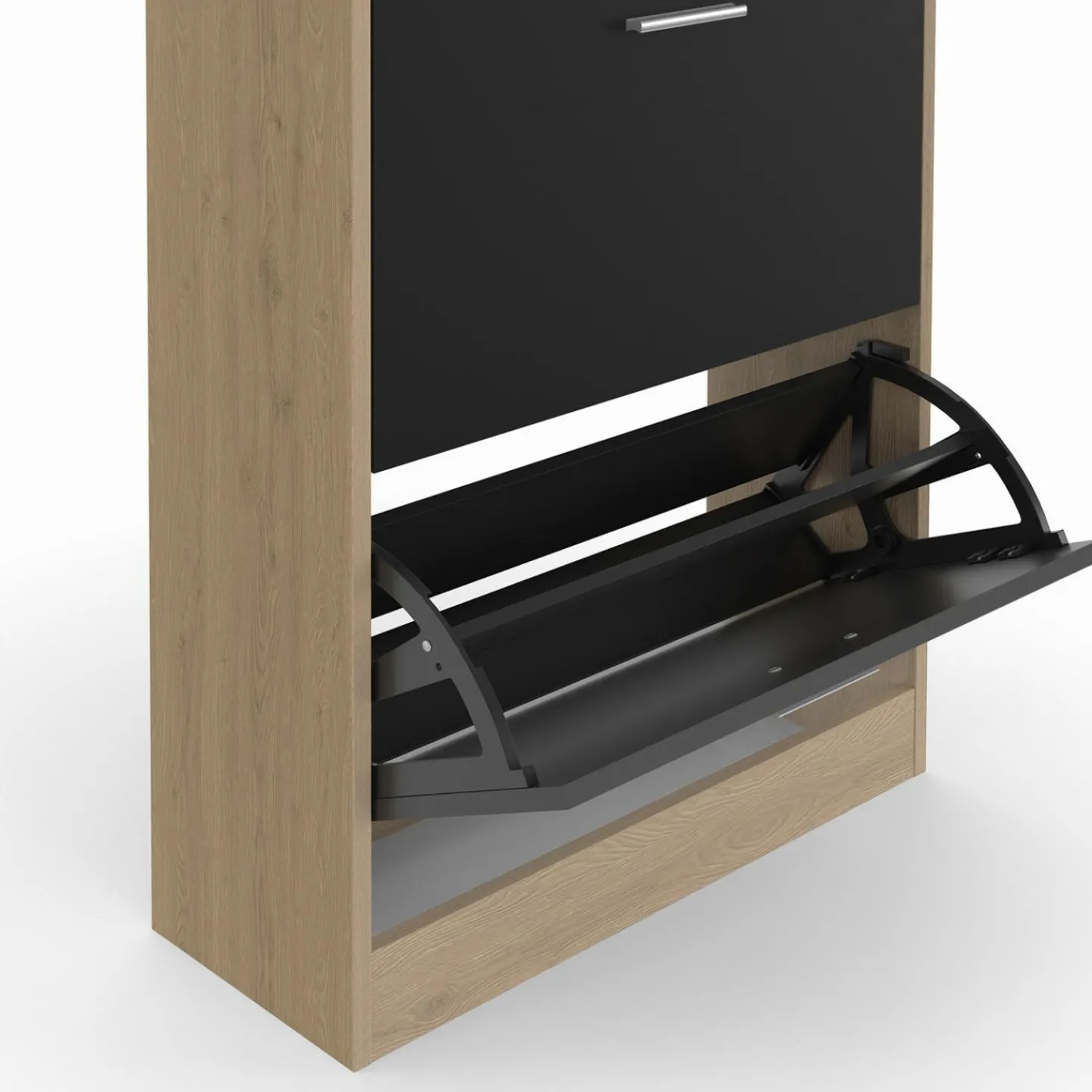 Vestiaire d'entrée meuble chaussures 2 portes effet bois et noir*IDMarket Sale