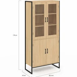 Vitrine buffet haut industriel 176 cm avec portes et étagères*IDMarket Clearance